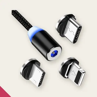 Cabo Carregador Magnético 3 em 1 360° USB Universal